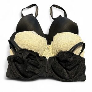 Lot 3 Women’s Bras 38C Underwire Izod Auden‎ Vassarette Black Ivory